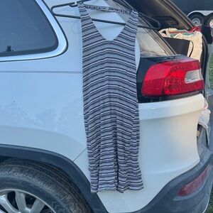 American Eagle By Payless Black and White, blue and brown Striped Backless Dress